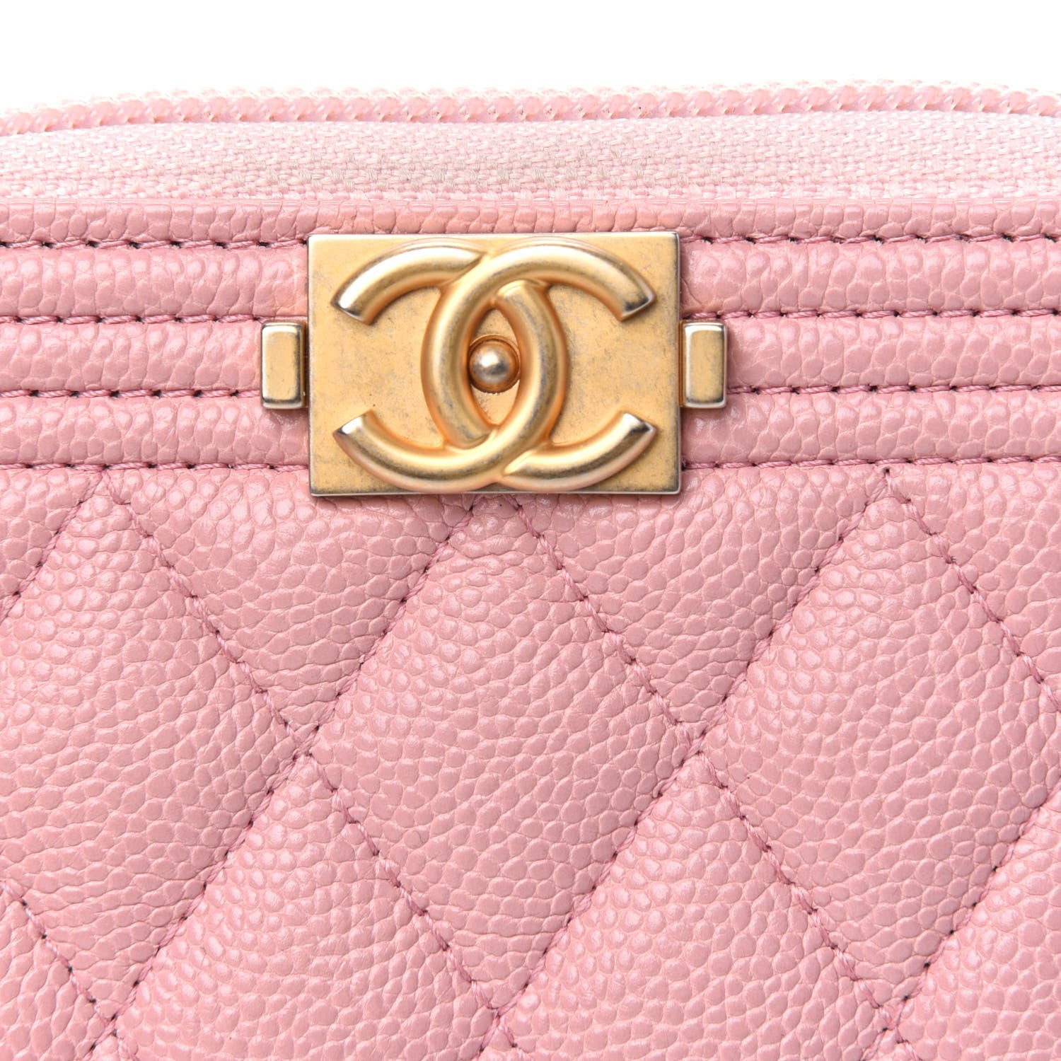 Chanel Caviar Quilted Boy Zip Around Coin Purse Wallet Light Pink 4 of 4