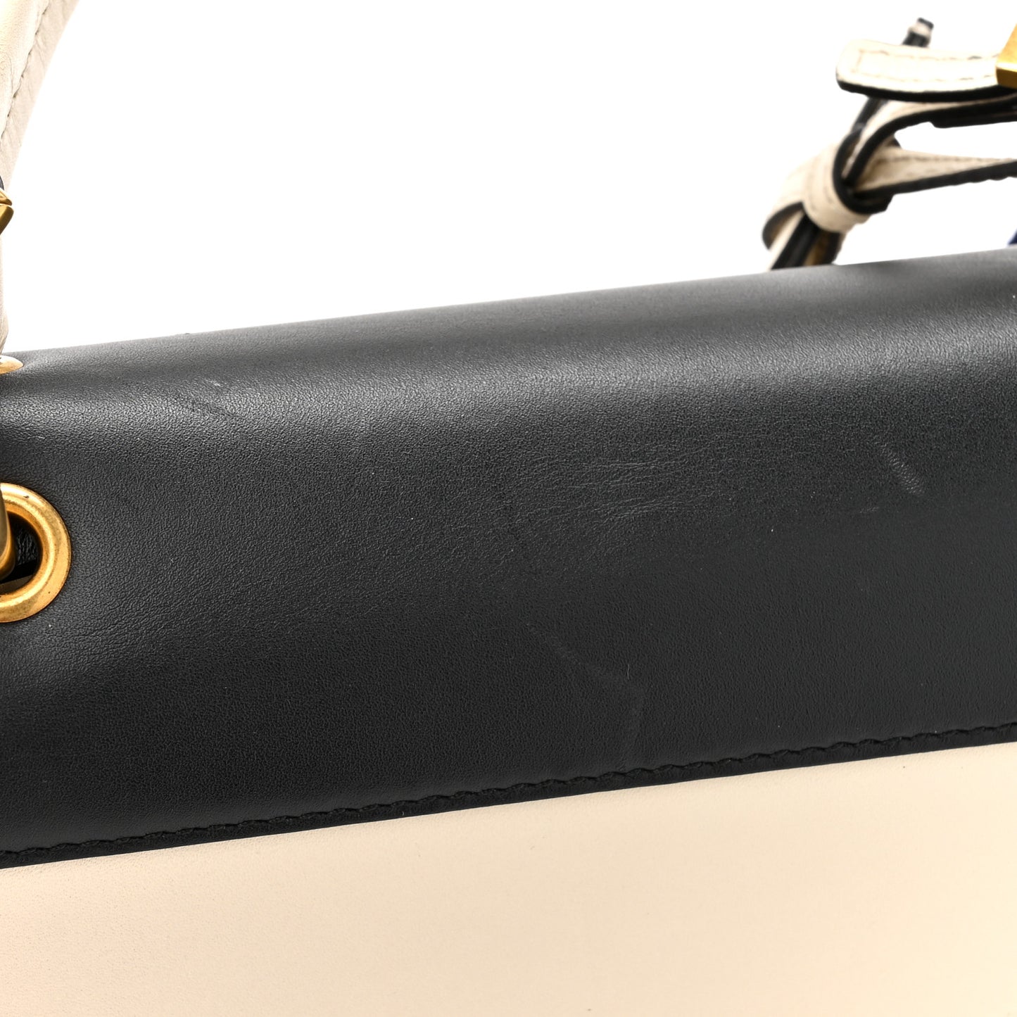 Calfskin Sylvie Web Small Queen Margaret Top Handle Bag Black White