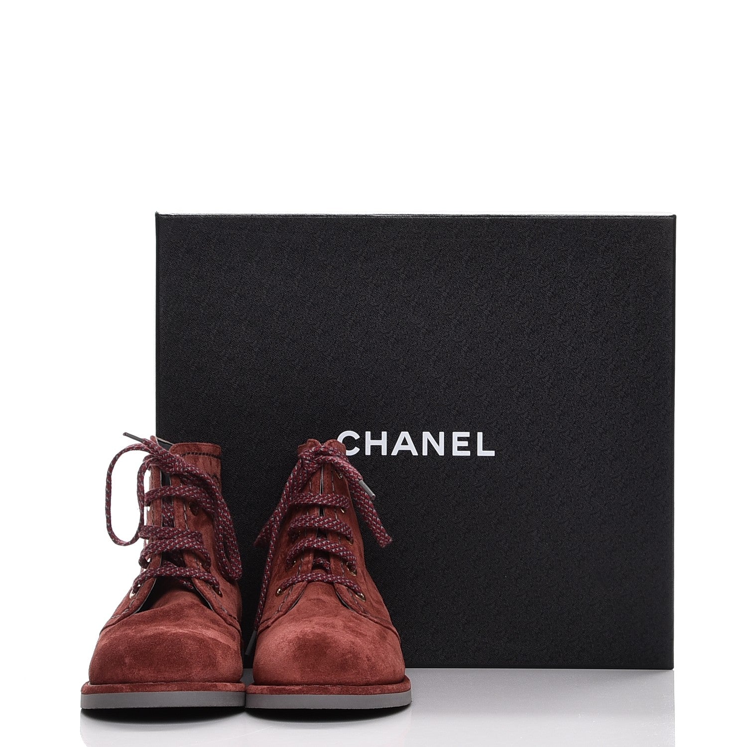 Chanel Suede Calfskin Lace Up Short Boots 37 Burgundy 10 of 10