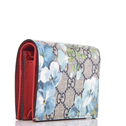 Gucci GG Supreme Monogram Blooms Card Case Wallet Beige Blue Navy Hibiscus Red 3 of 8