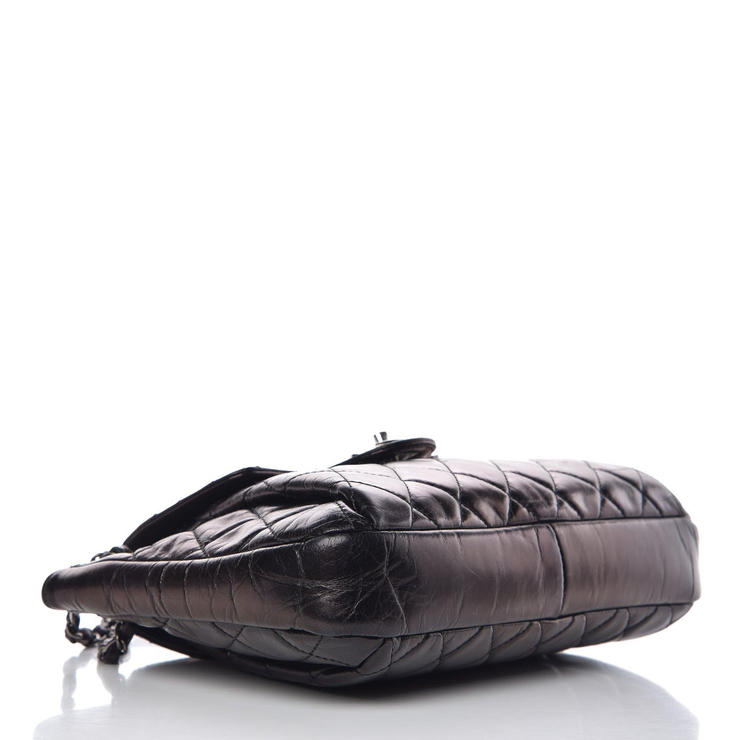 Glazed Calfskin Quilted Accordion Flap Black