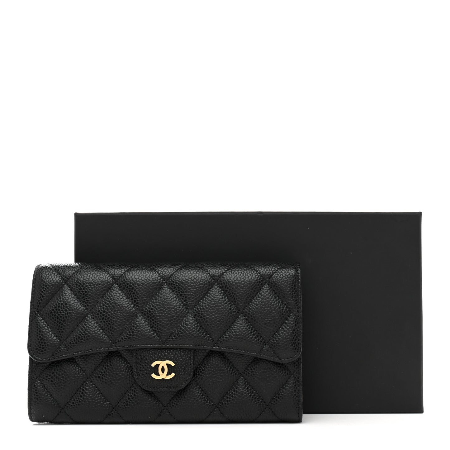 Caviar Quilted Large Flap Wallet Black