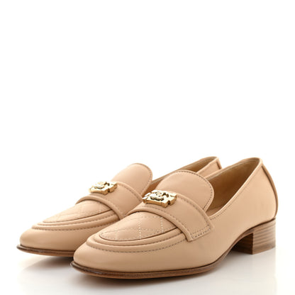 Chanel Lambskin Quilted Womens CC Loafers 36.5 Beige 3 of 8
