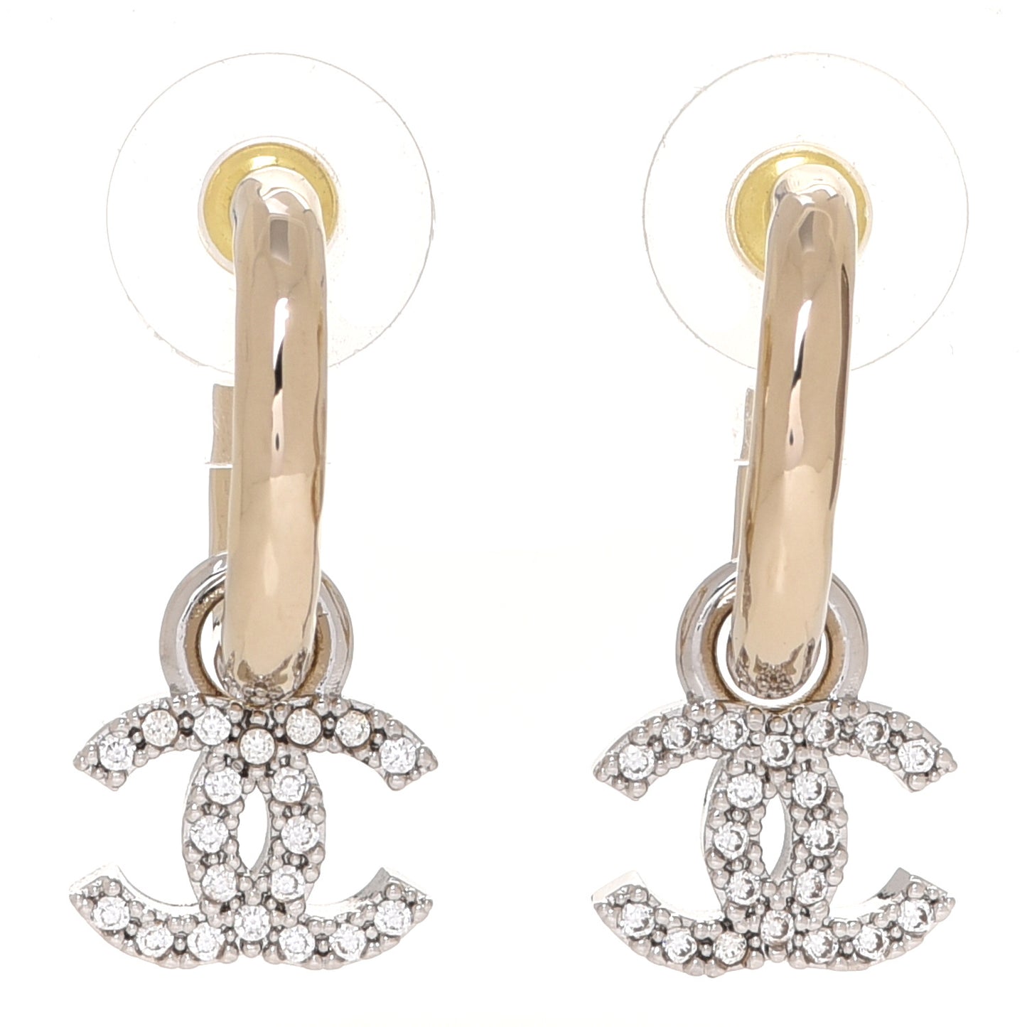 Metal Crystal CC Hoop Drop Earrings Gold