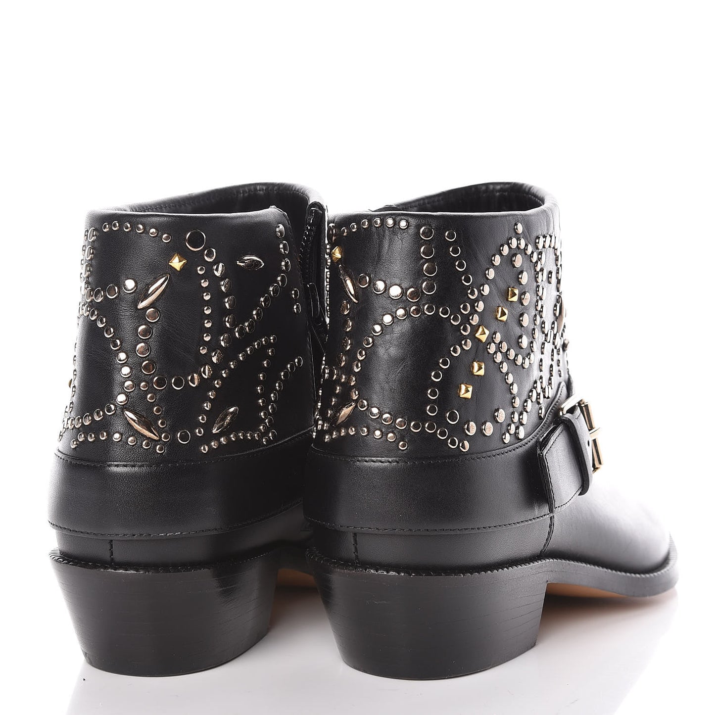 Calfskin Studded Ankle Boots 36 Black