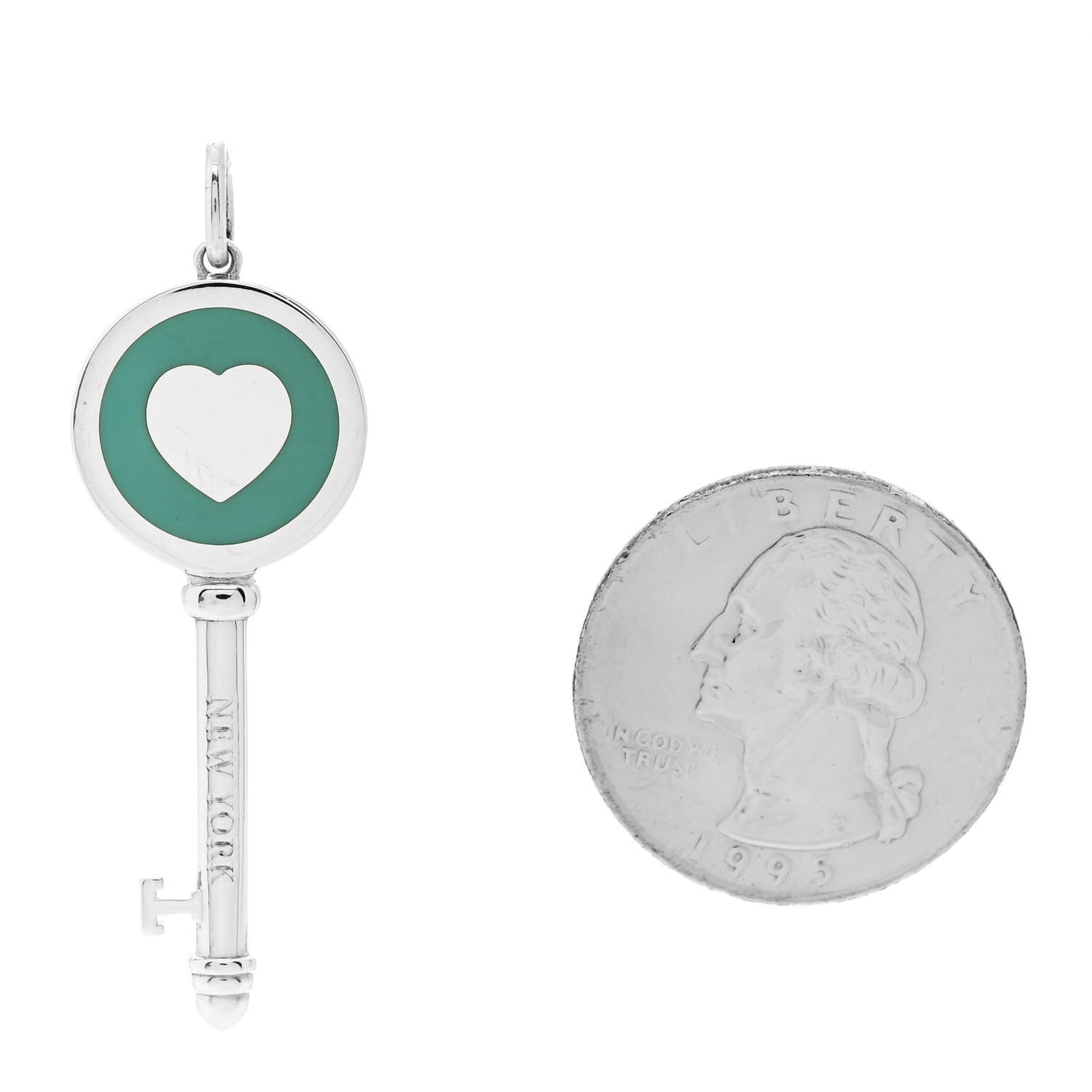 Sterling Silver Enamel Heart Key Pendant Blue