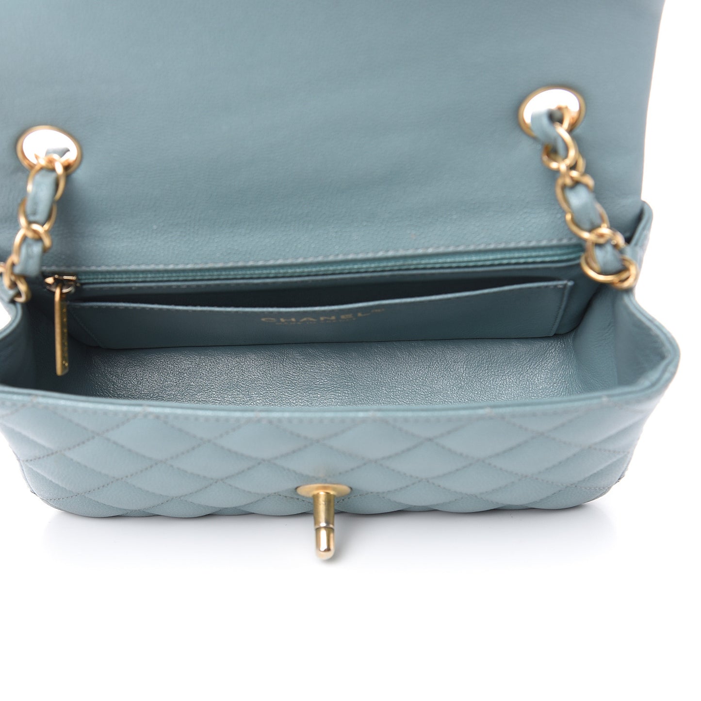 Iridescent Caviar Quilted Mini Rectangular Flap Light Blue