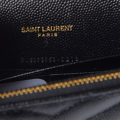 Saint Laurent Grain De Poudre Matelasse Chevron Monogram Envelope Chain Wallet Black 8 of 8
