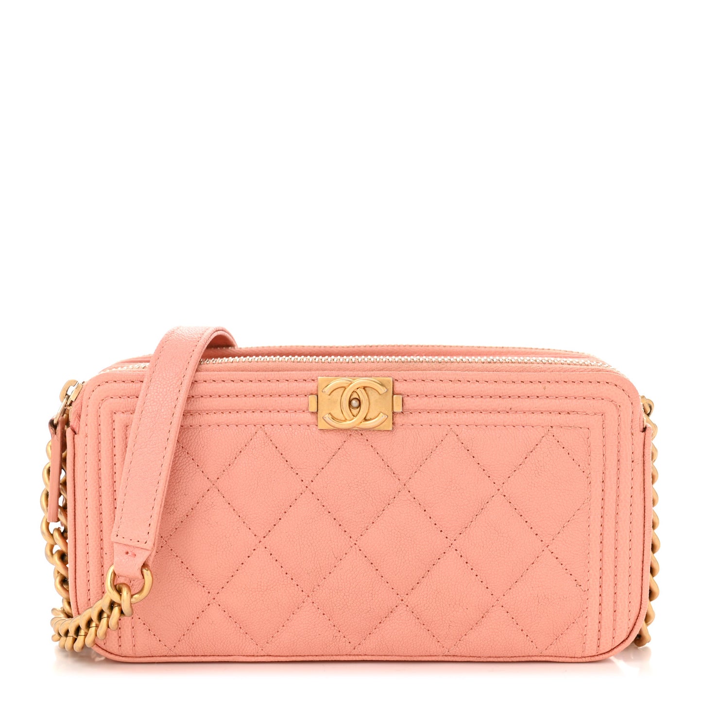 Caviar Quilted Small Boy Clutch With Chain Light Pink