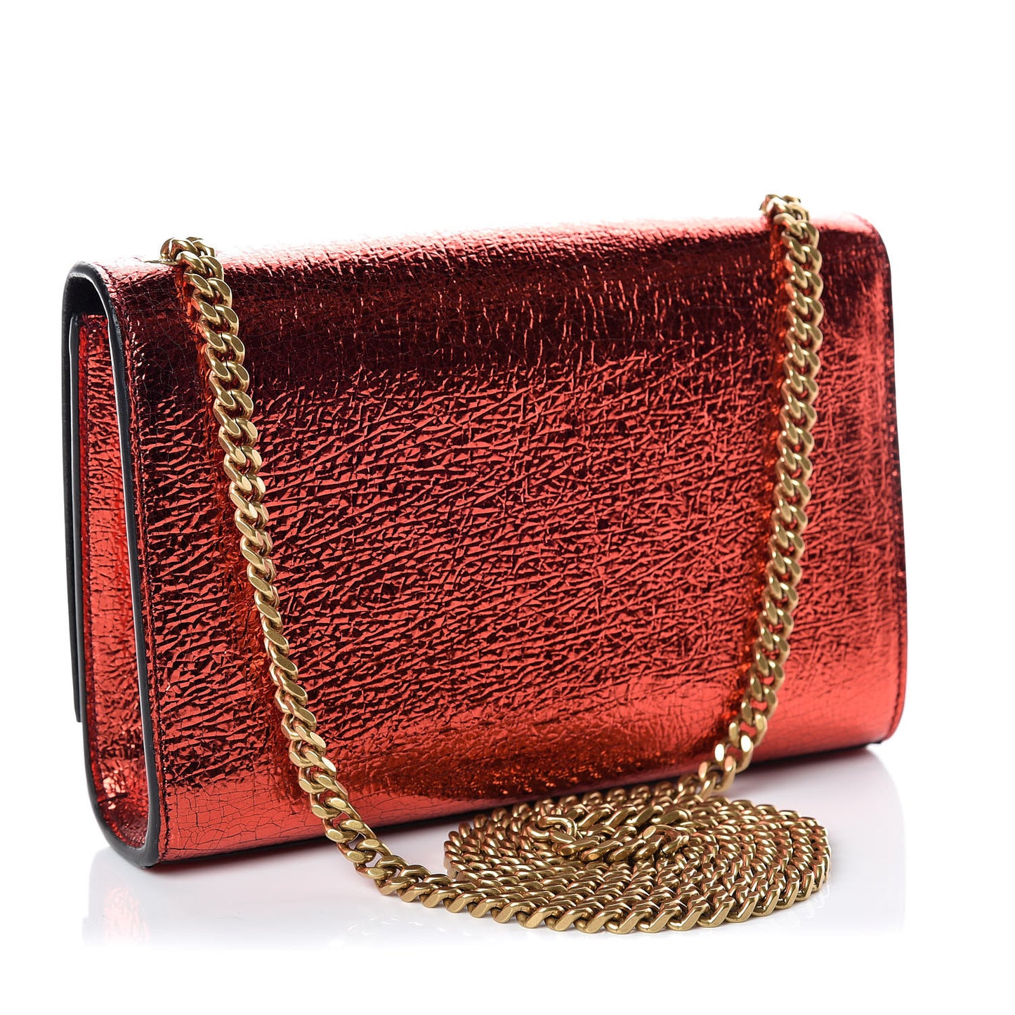 Metallic Calfskin Small Classic Monogram Kate Satchel Red