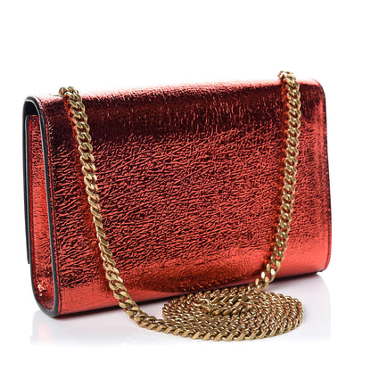 Saint Laurent Metallic Calfskin Small Classic Monogram Kate Satchel Red 3 of 9