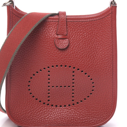 Hermes Taurillon Clemence Amazone Evelyne TPM Rouge Casaque Etain 11 of 12