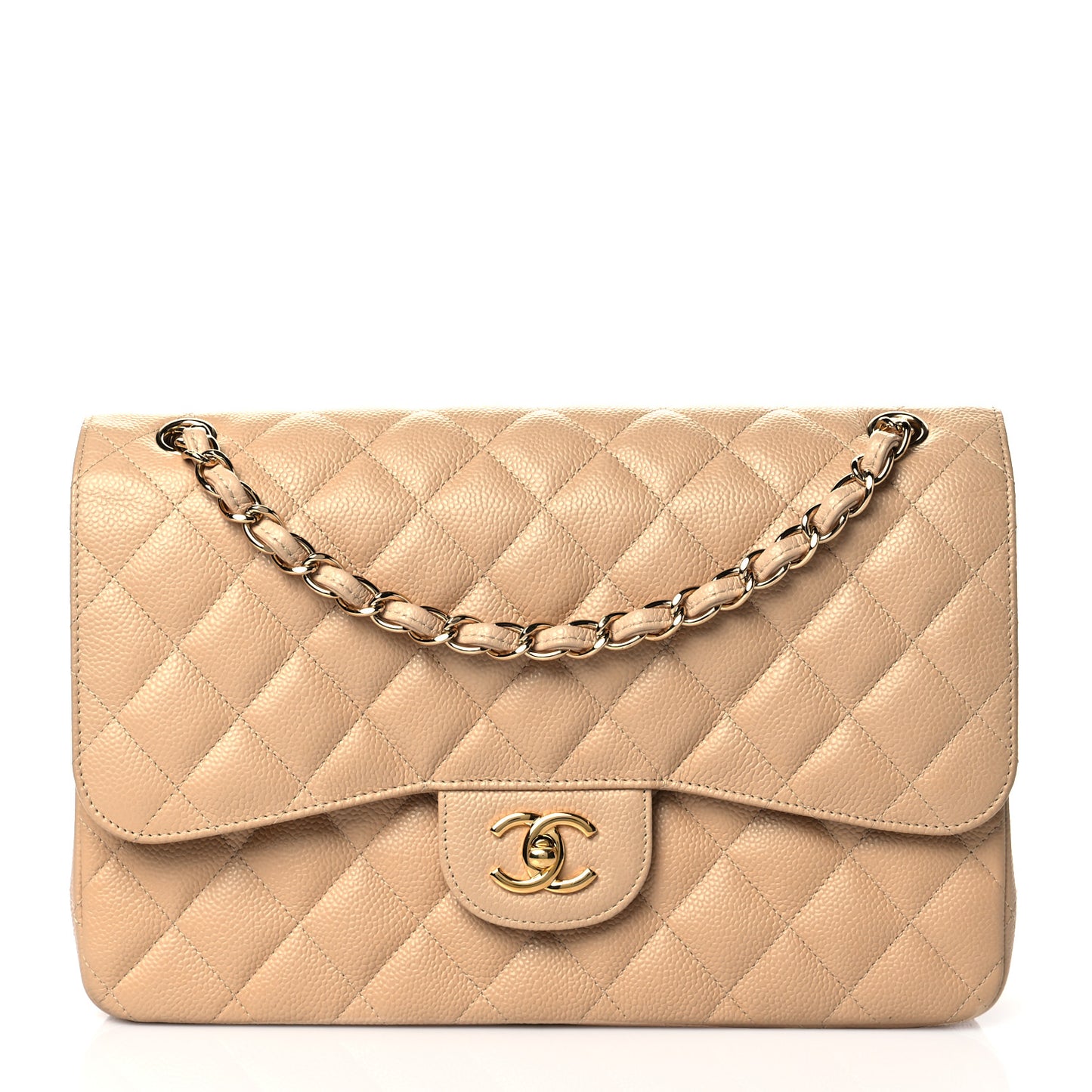 Caviar Quilted Jumbo Double Flap Beige Clair