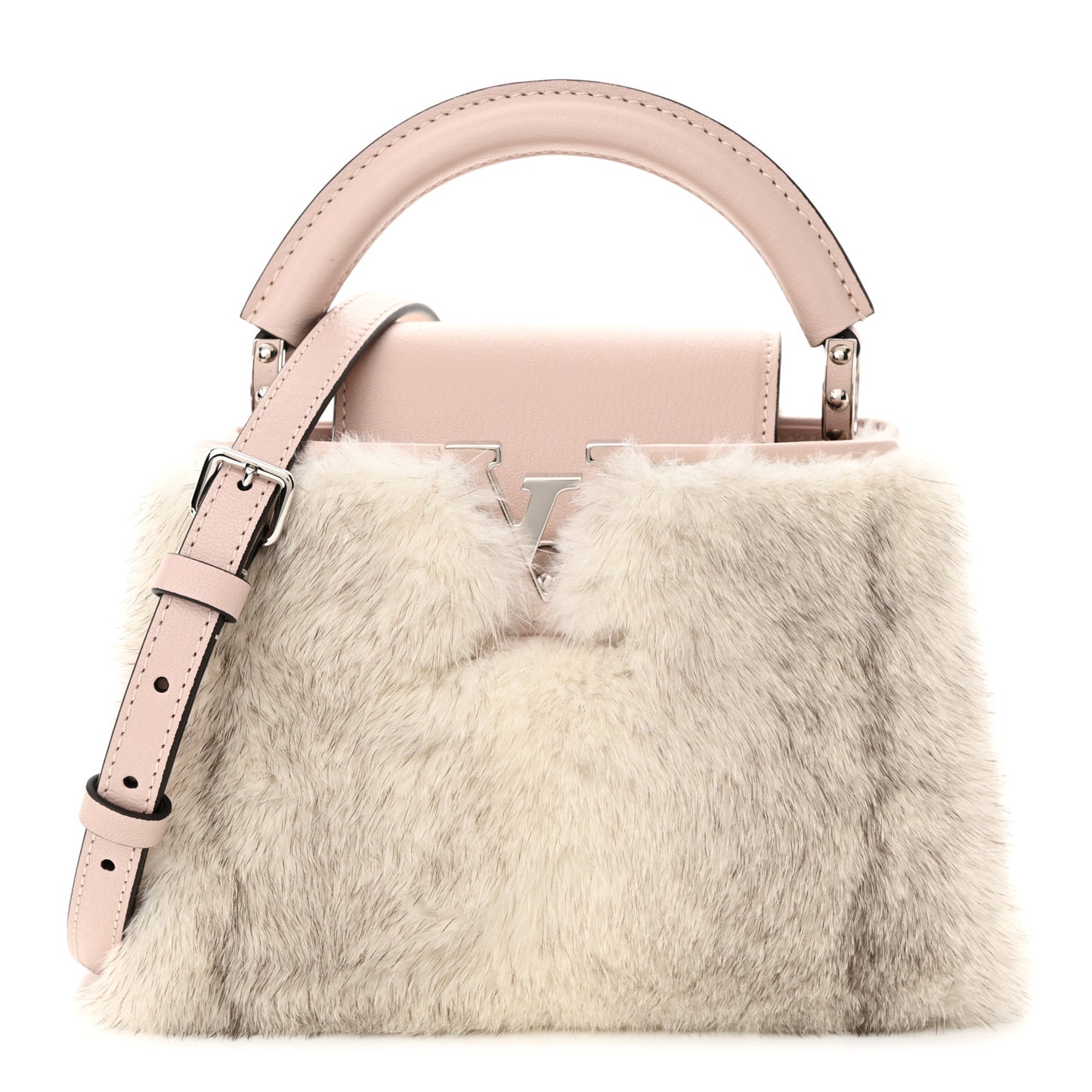Mink Calfskin Goatskin Capucines Mini Silver Snow Grey Rosewater Pink