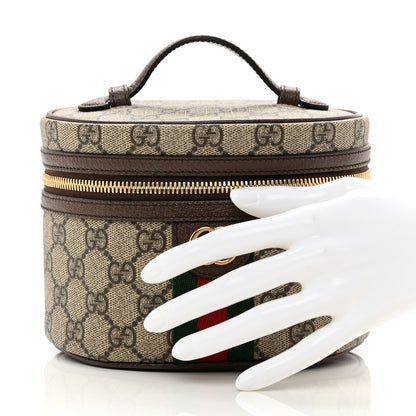 Gucci GG Supreme Monogram Textured Calfskin Web Ophidia Vanity Cosmetic Case Beige Ebony New Acero 2 of 8