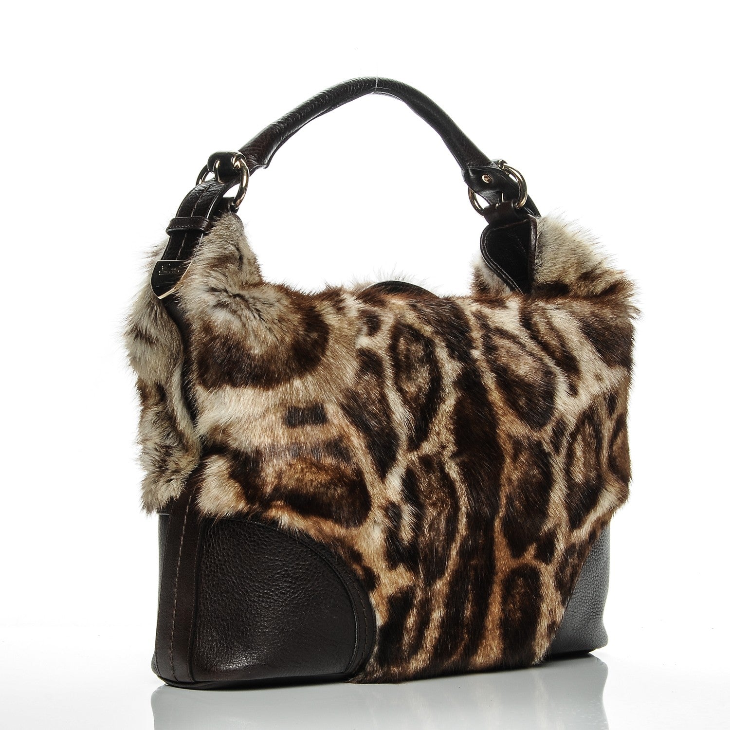 Gucci Leopard Print Fur Large Signoria Hobo Dark Brown 3 of 7