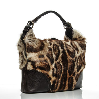 Gucci Leopard Print Fur Large Signoria Hobo Dark Brown 3 of 7