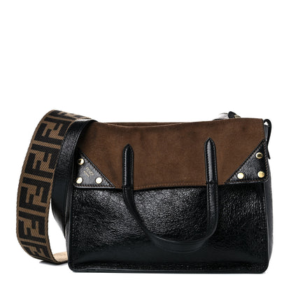 Fendi Agnello Old Shine Vitello Go Rain Small Flip Tote Black Marrone 1 of 16