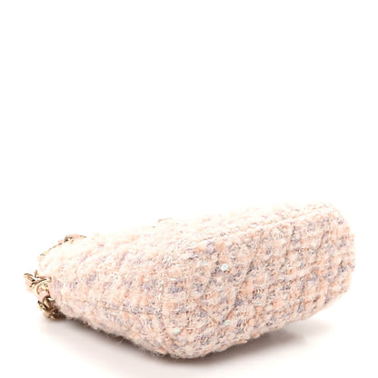 Chanel Cotton Wool Tweed Sequin Quilted Shiny Coco Clutch With Chain Light Pink Beige Ecru 4 of 11