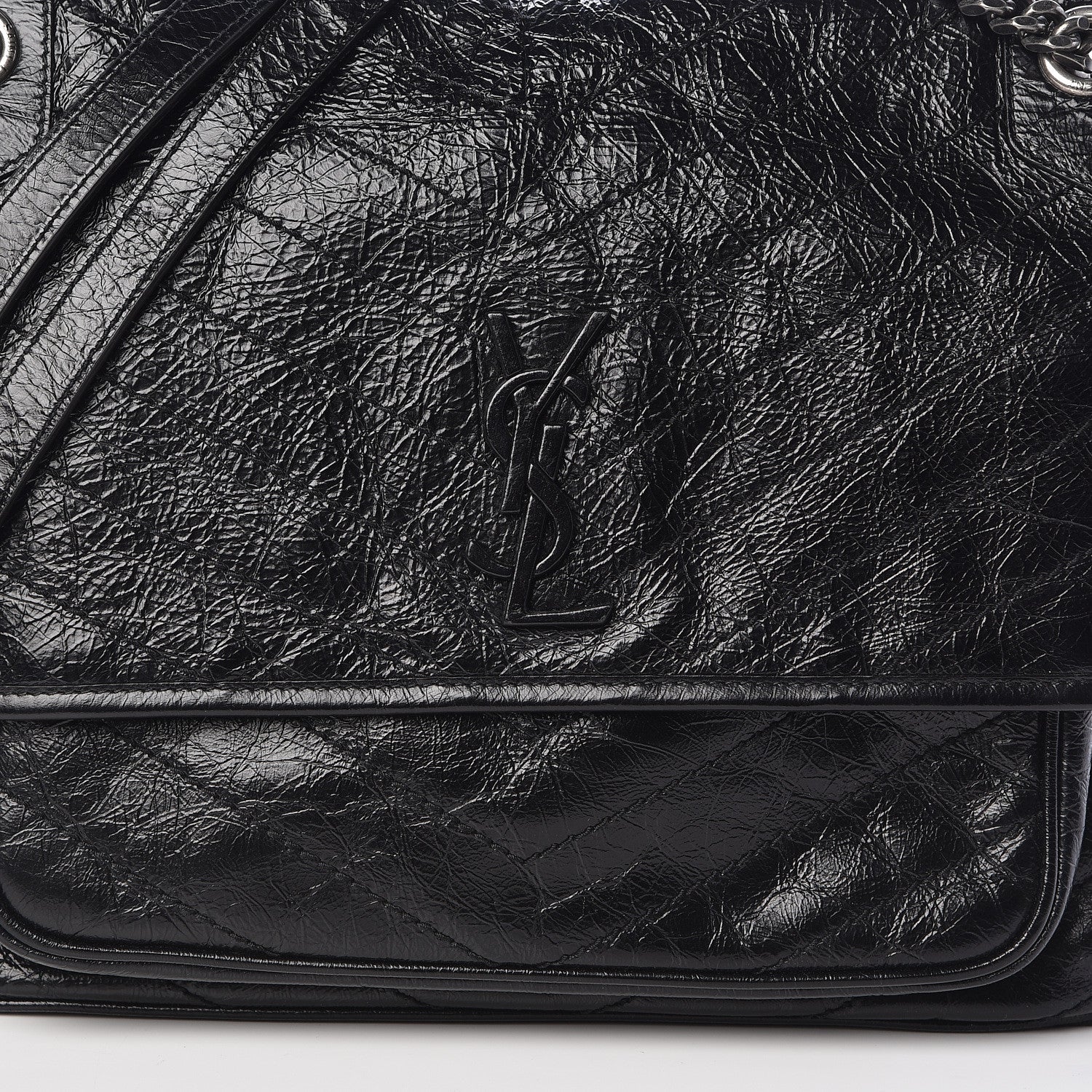 Saint Laurent Crinkled Calfskin Matelasse Monogram Large Niki Chain Satchel Black 9 of 9