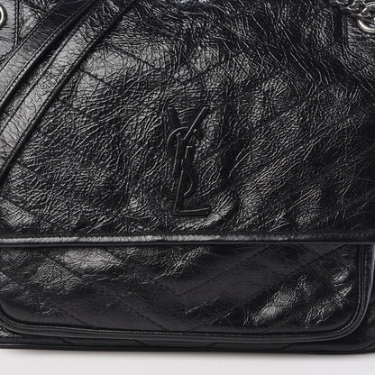 Saint Laurent Crinkled Calfskin Matelasse Monogram Large Niki Chain Satchel Black 9 of 9