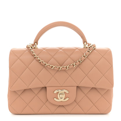 Chanel Lambskin Quilted Mini Top Handle Rectangular Flap Beige 1 of 13