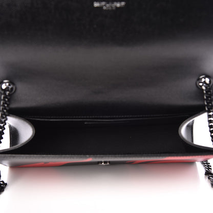 Saint Laurent Grain De Poudre Medium Classic Monogram Flame Print Kate Satchel Black 8 of 11
