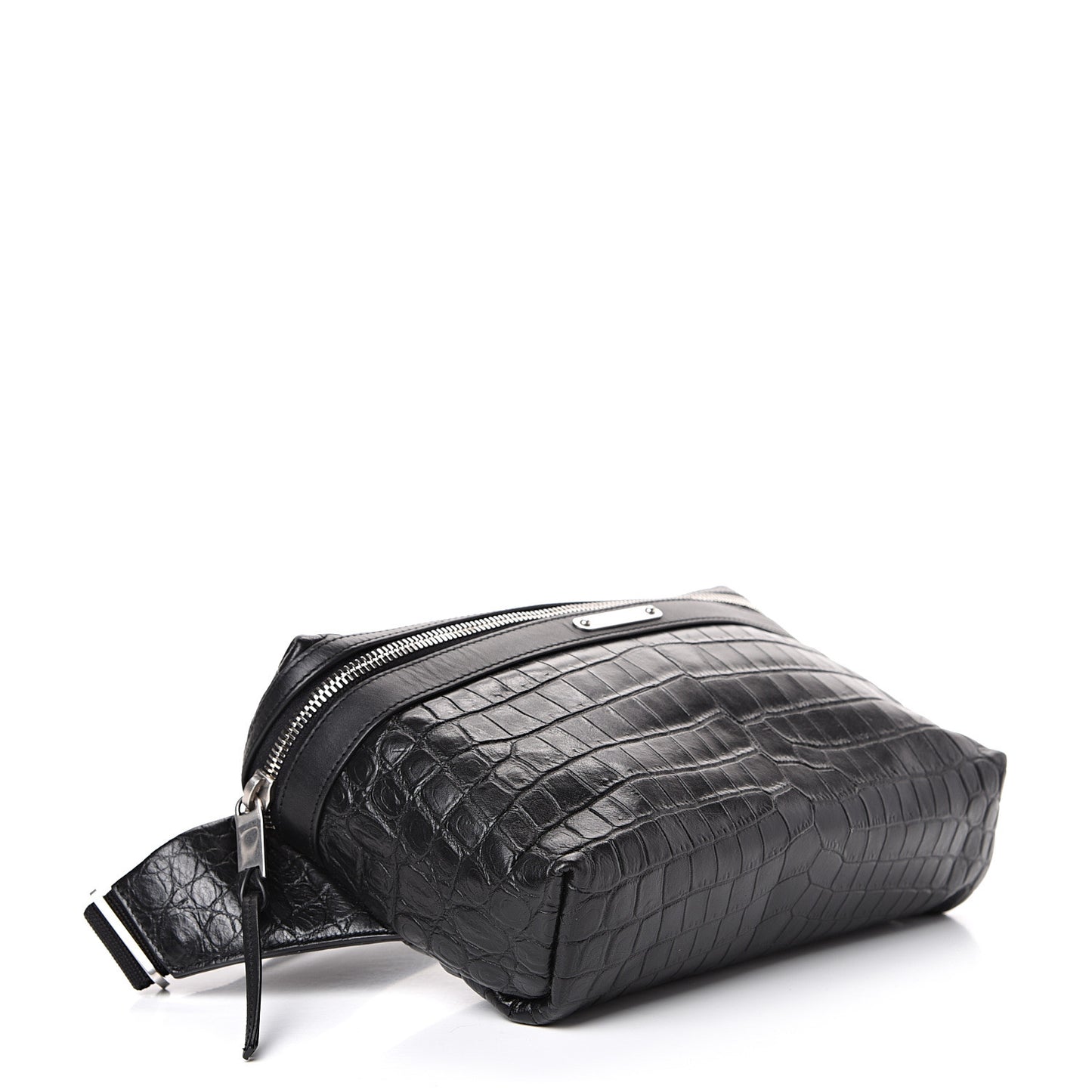 Calfskin Crocodile Embossed City Belt Bag Black