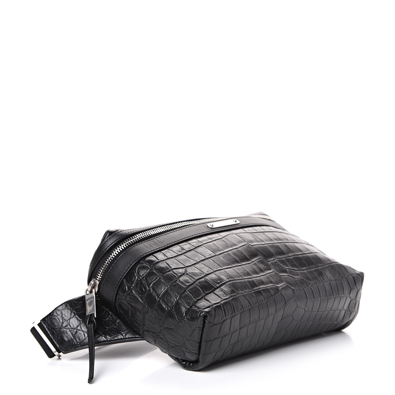 Saint Laurent Calfskin Crocodile Embossed City Belt Bag Black 3 of 10