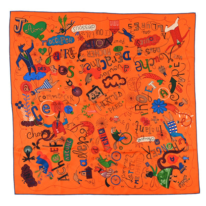 Hermes Silk Les Confessions Scarf 90 Orange Mauve Bleu 1 of 4