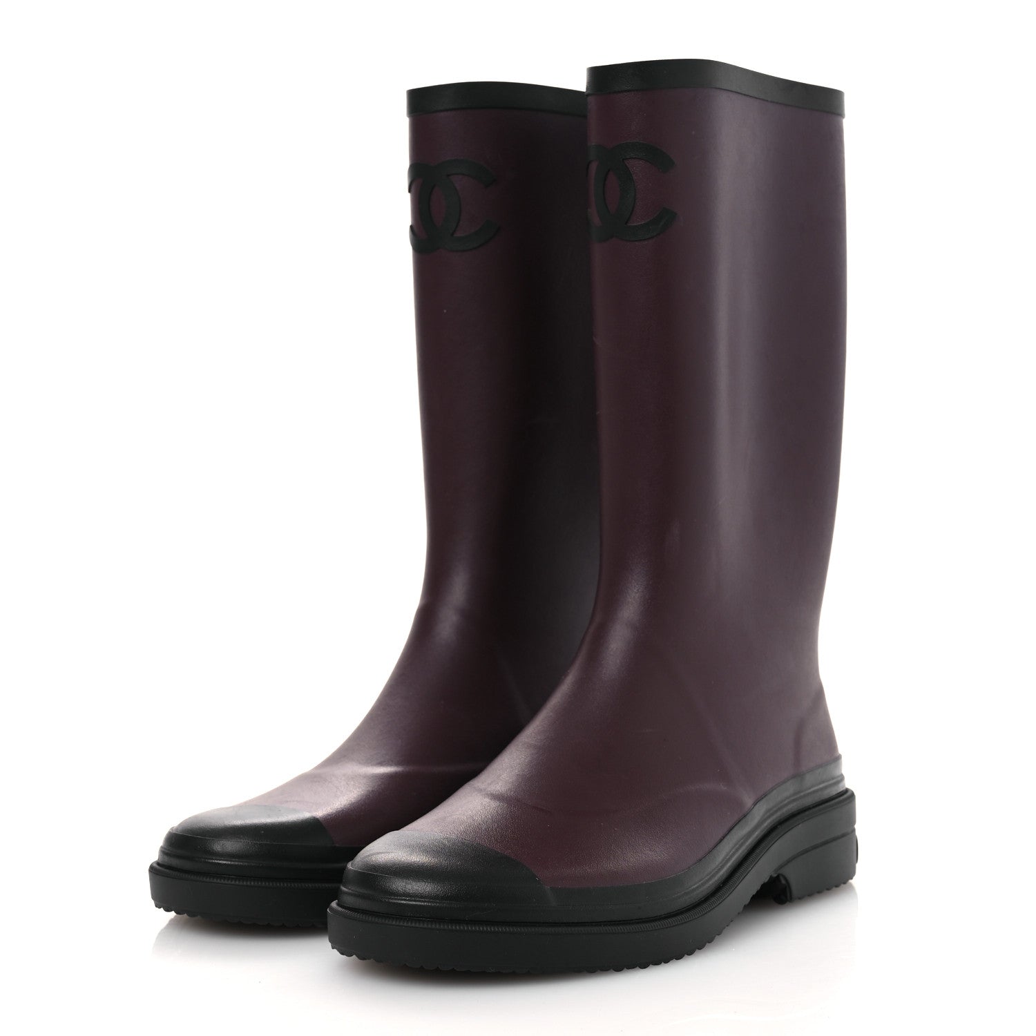 Chanel Caoutchouk CC High Boots 41 Dark Burgundy Black 4 of 14