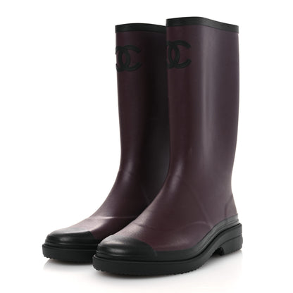 Chanel Caoutchouk CC High Boots 41 Dark Burgundy Black 4 of 14