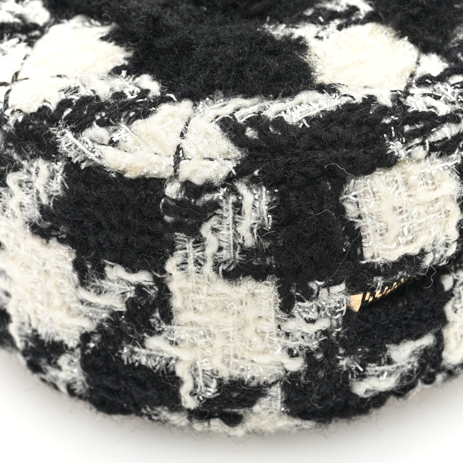 Chanel Wool Tweed Lambskin Quilted Round Clutch With Chain and Coin Purse Black White 12 of 12