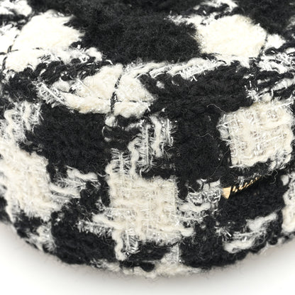 Chanel Wool Tweed Lambskin Quilted Round Clutch With Chain and Coin Purse Black White 12 of 12