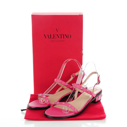 Valentino Garavani Calfskin Rockstud Slingback Low Block Heel Sandals 39.5 Pop Fuxia 5 of 9
