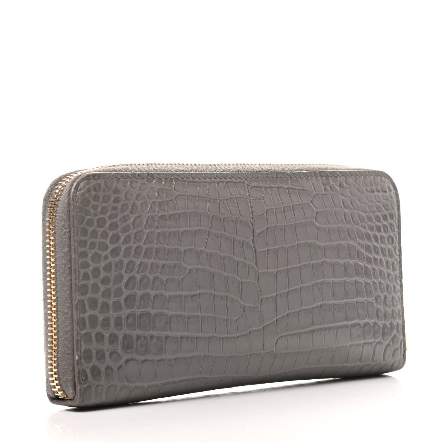 Calfskin Crocodile Embossed Monogram Zip Around Wallet Gray