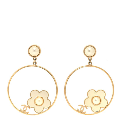 Chanel Pearl CC Camellia Hoop Earrings Gold 1 of 5