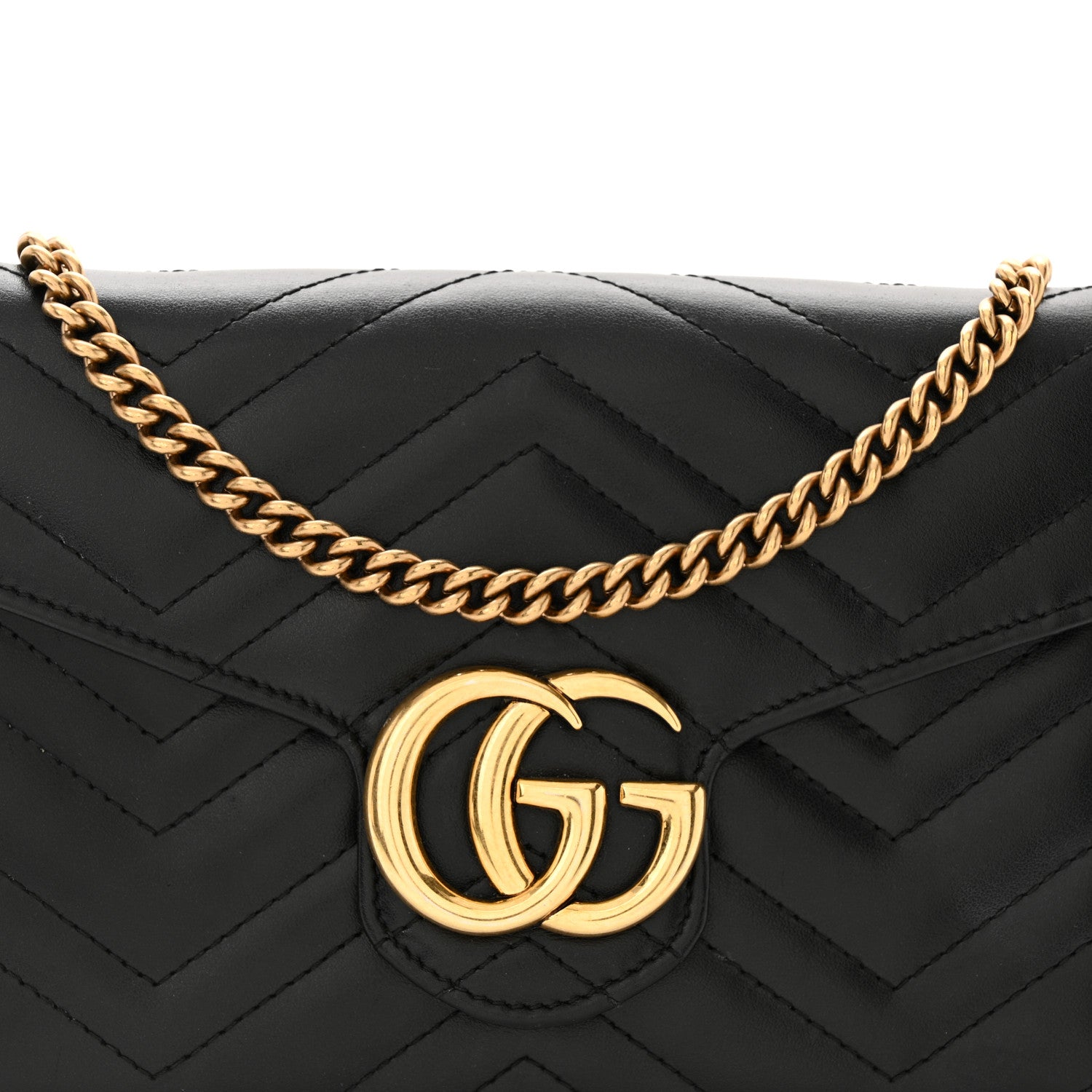 Gucci Calfskin Matelasse GG Marmont Chain Wallet Black 8 of 12