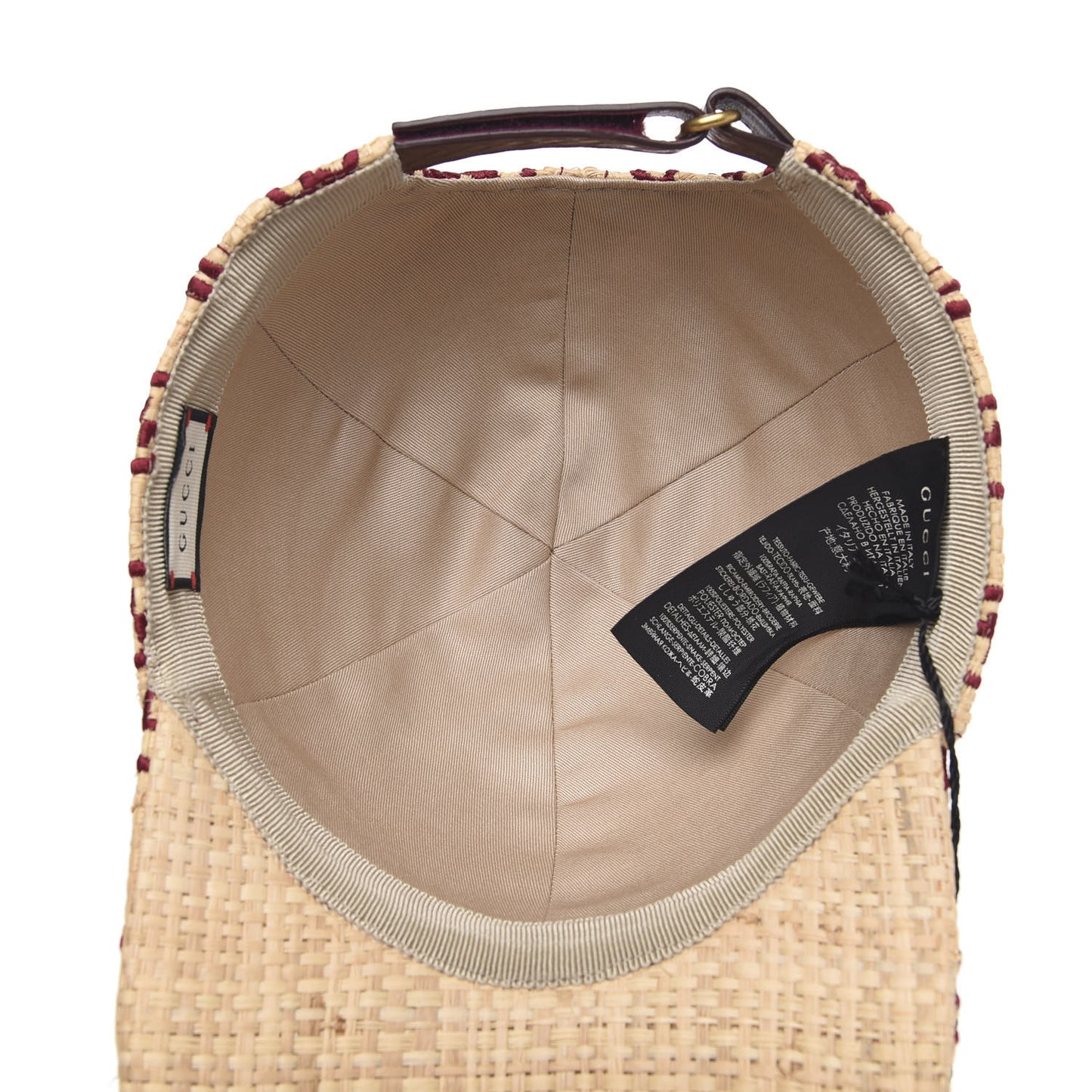 Raffia GG Monogram Elaphe Embroidered Aisha Baseball Hat S Ivory Bordeaux
