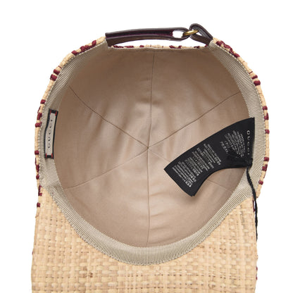 Gucci Raffia GG Monogram Elaphe Embroidered Aisha Baseball Hat S Ivory Bordeaux 7 of 8
