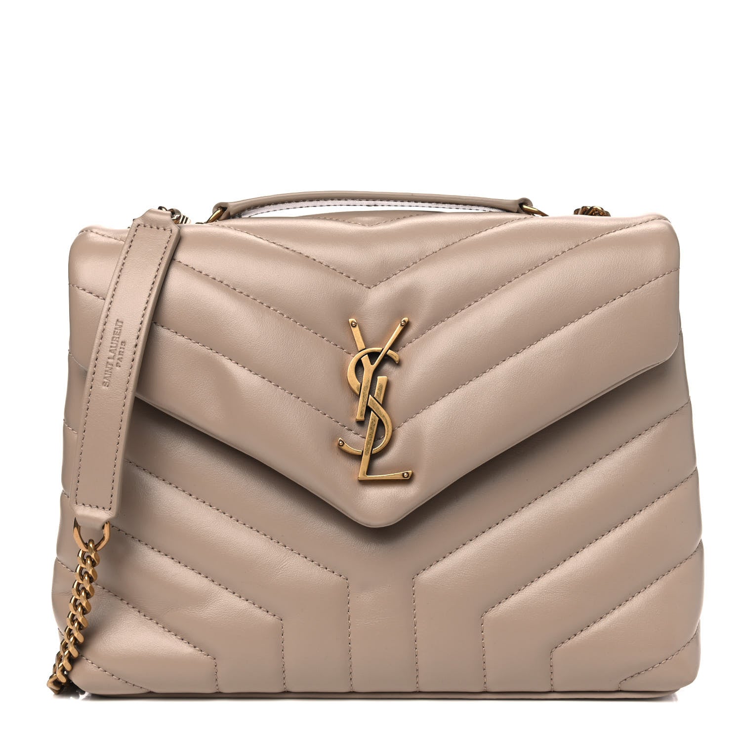 Saint Laurent Calfskin Y Quilted Monogram Small Loulou Chain Satchel Dark Beige 1 of 4