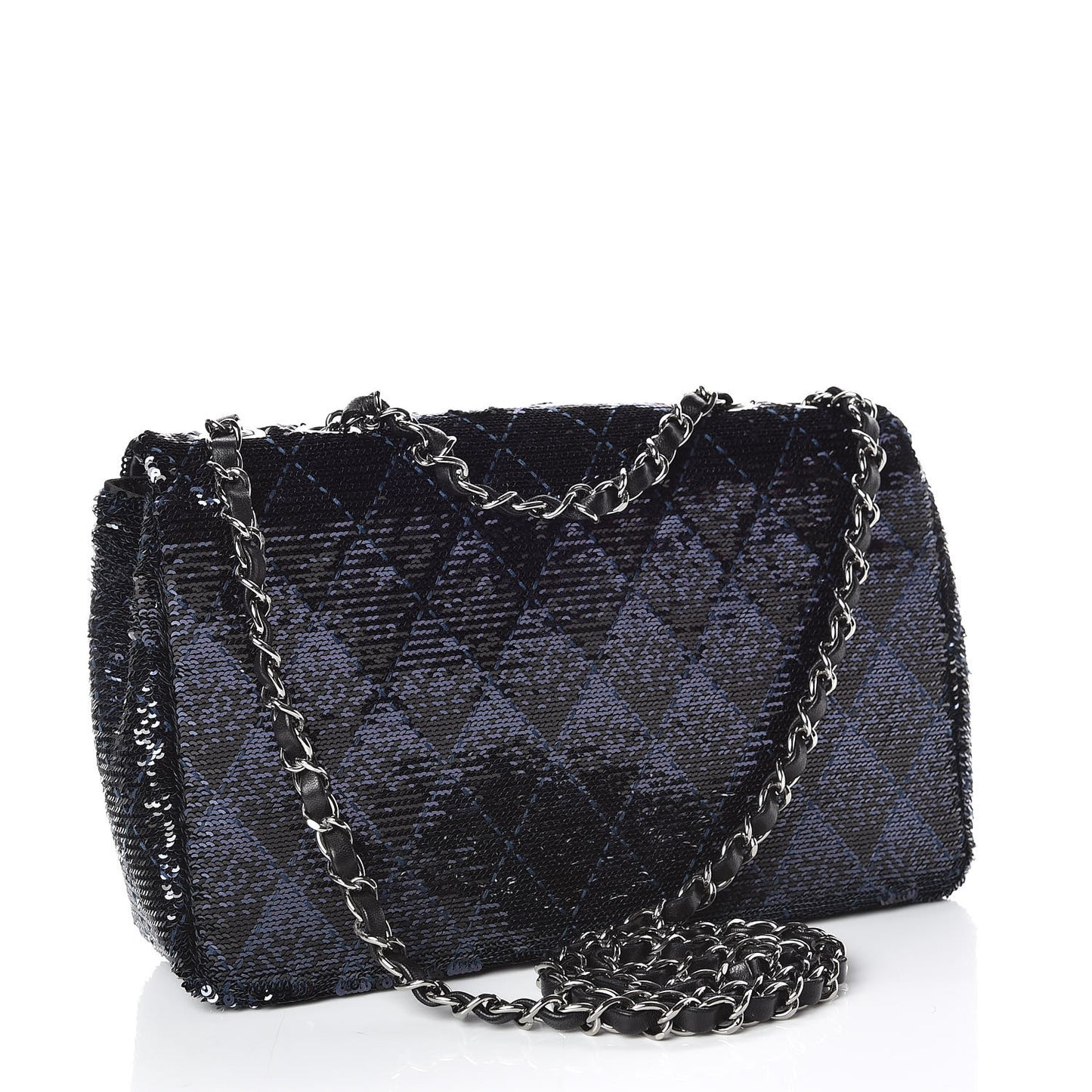 Sequin Quilted Medium Single Flap Blue