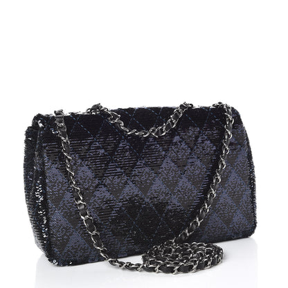 Chanel Sequin Quilted Medium Single Flap Blue 3 of 10