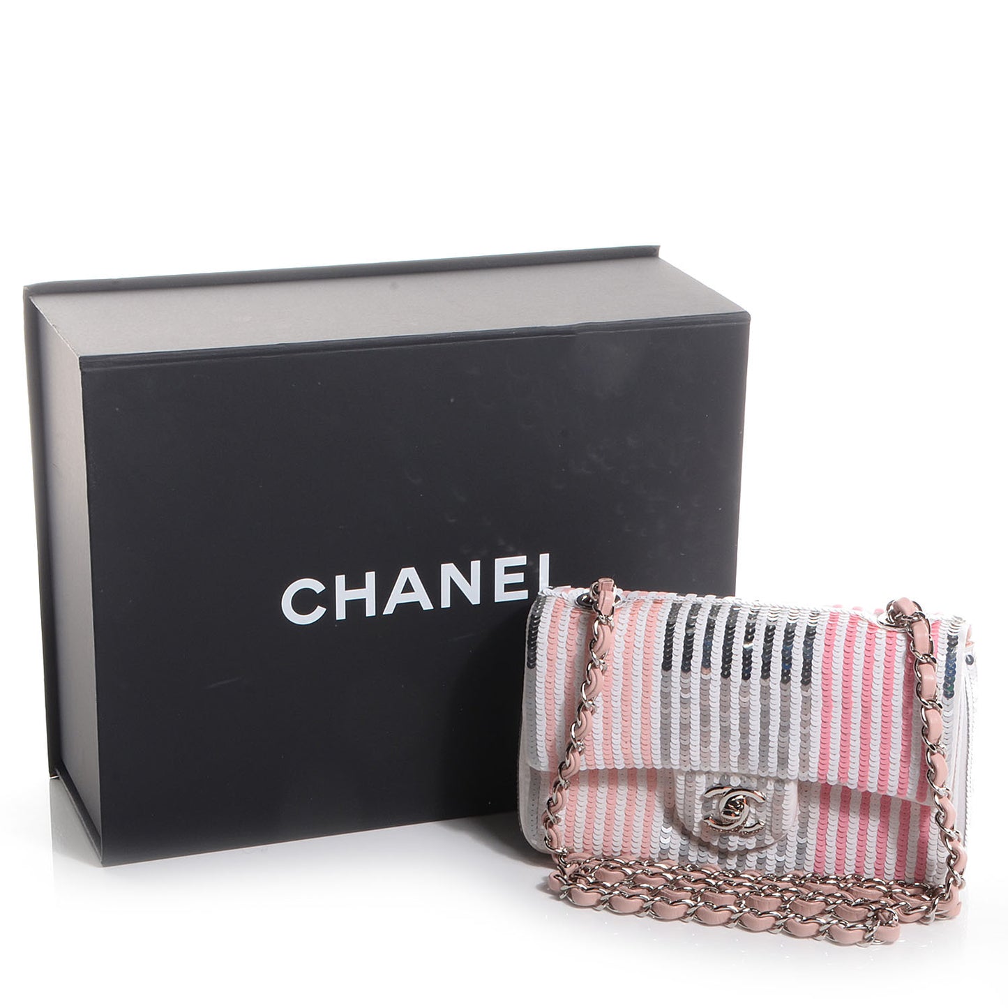 Sequin Striped Mini Flap Pink White