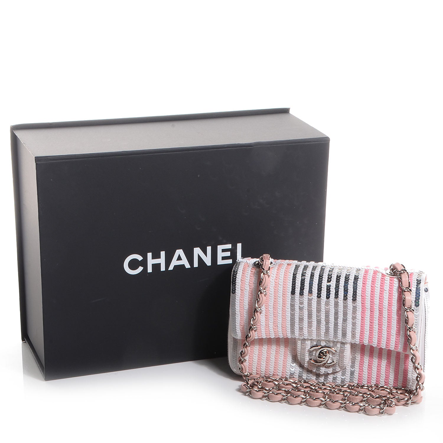Chanel Sequin Striped Mini Flap Pink White 5 of 8