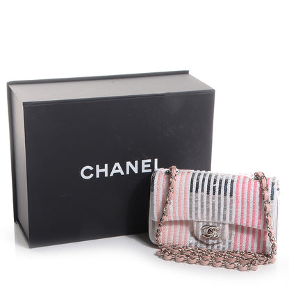 Chanel Sequin Striped Mini Flap Pink White 5 of 8
