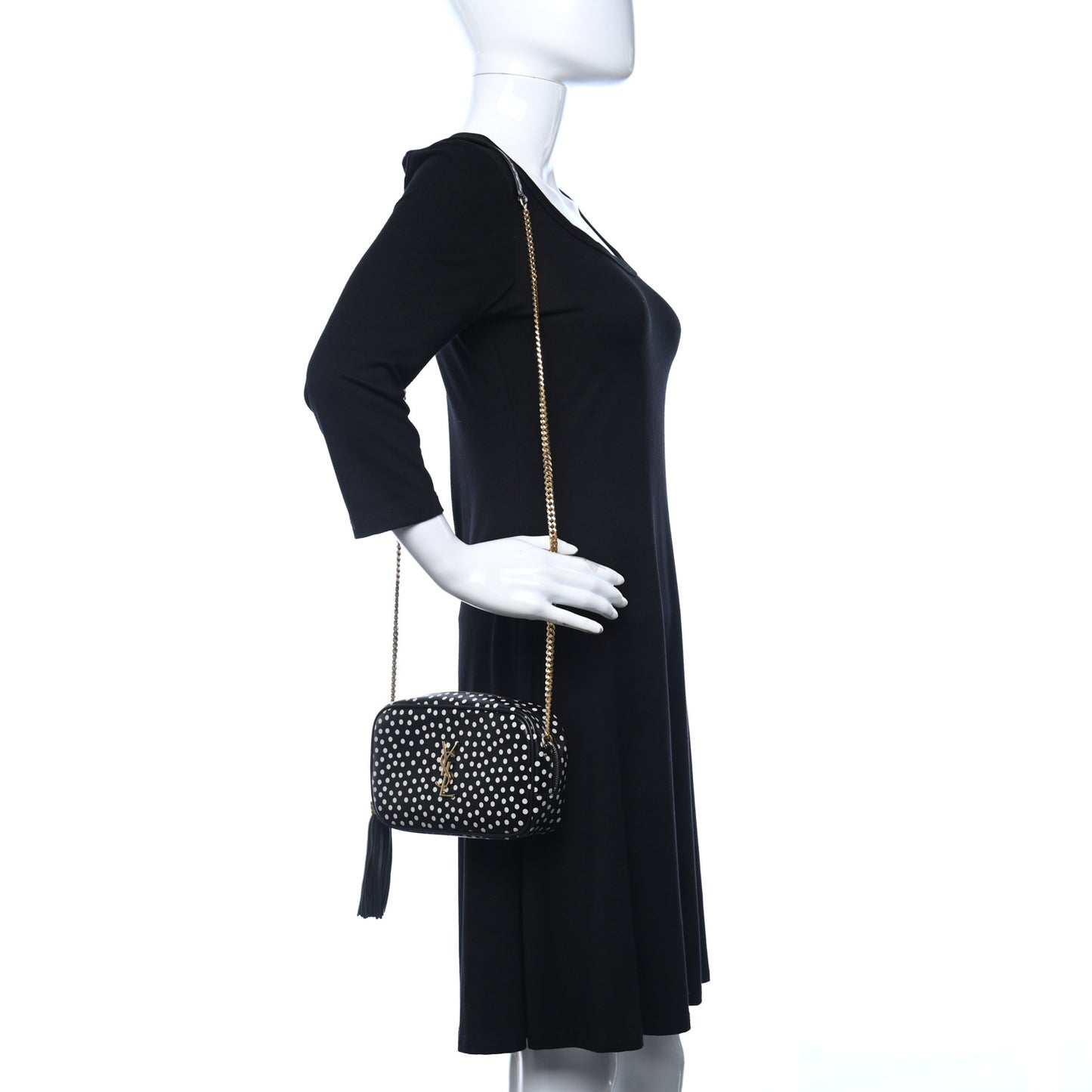 Calfskin Printed Polka Dot Mini Lou Camera Bag Black Crema Soft