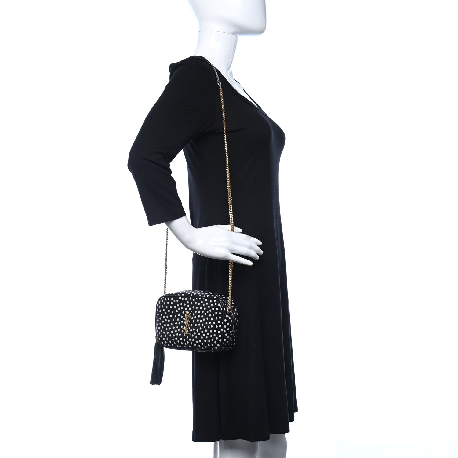 Saint Laurent Calfskin Printed Polka Dot Mini Lou Camera Bag Black Crema Soft 2 of 11