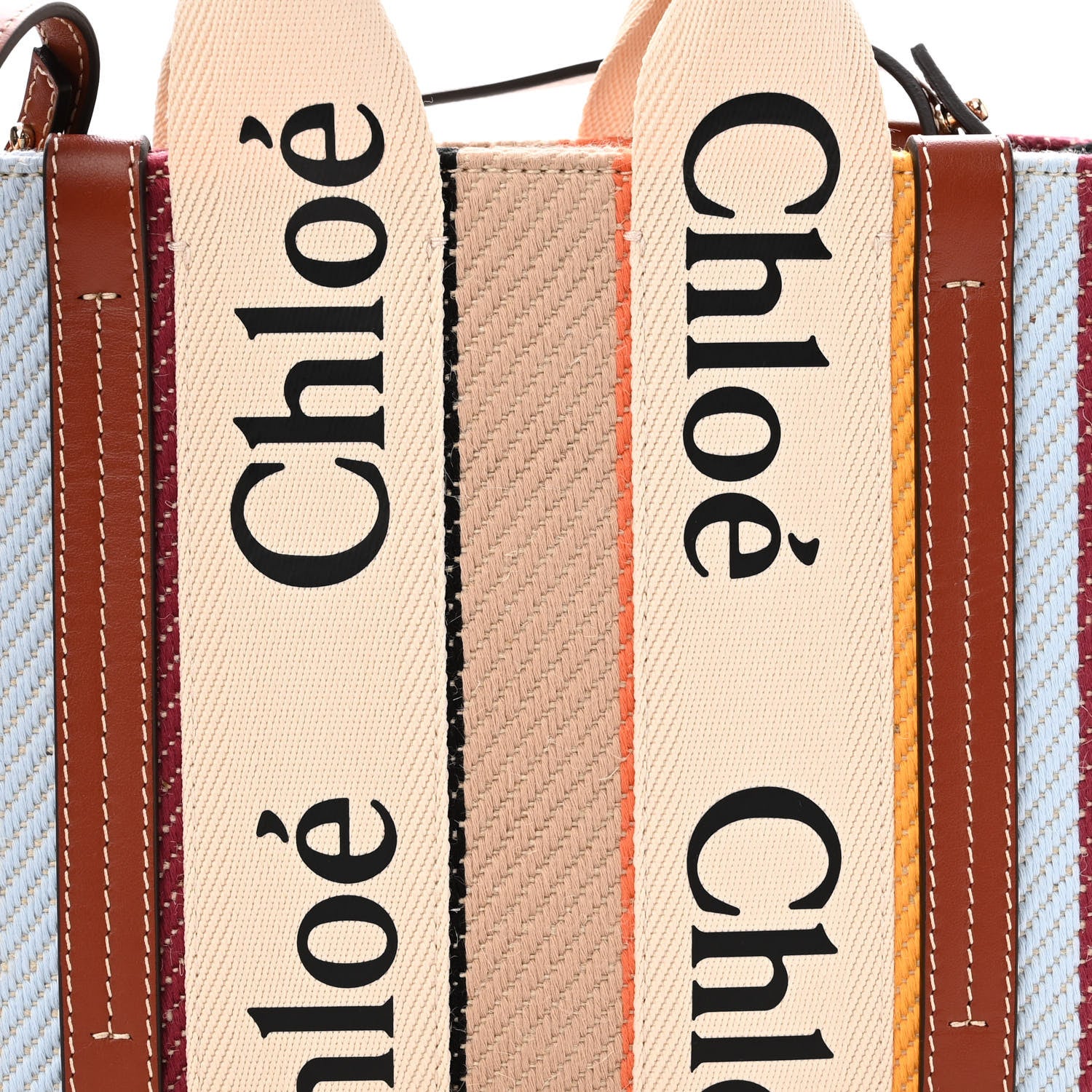 Chloe Cotton Calfskin Small Woody Striped Ribbon Tote Multicolor 7 of 10
