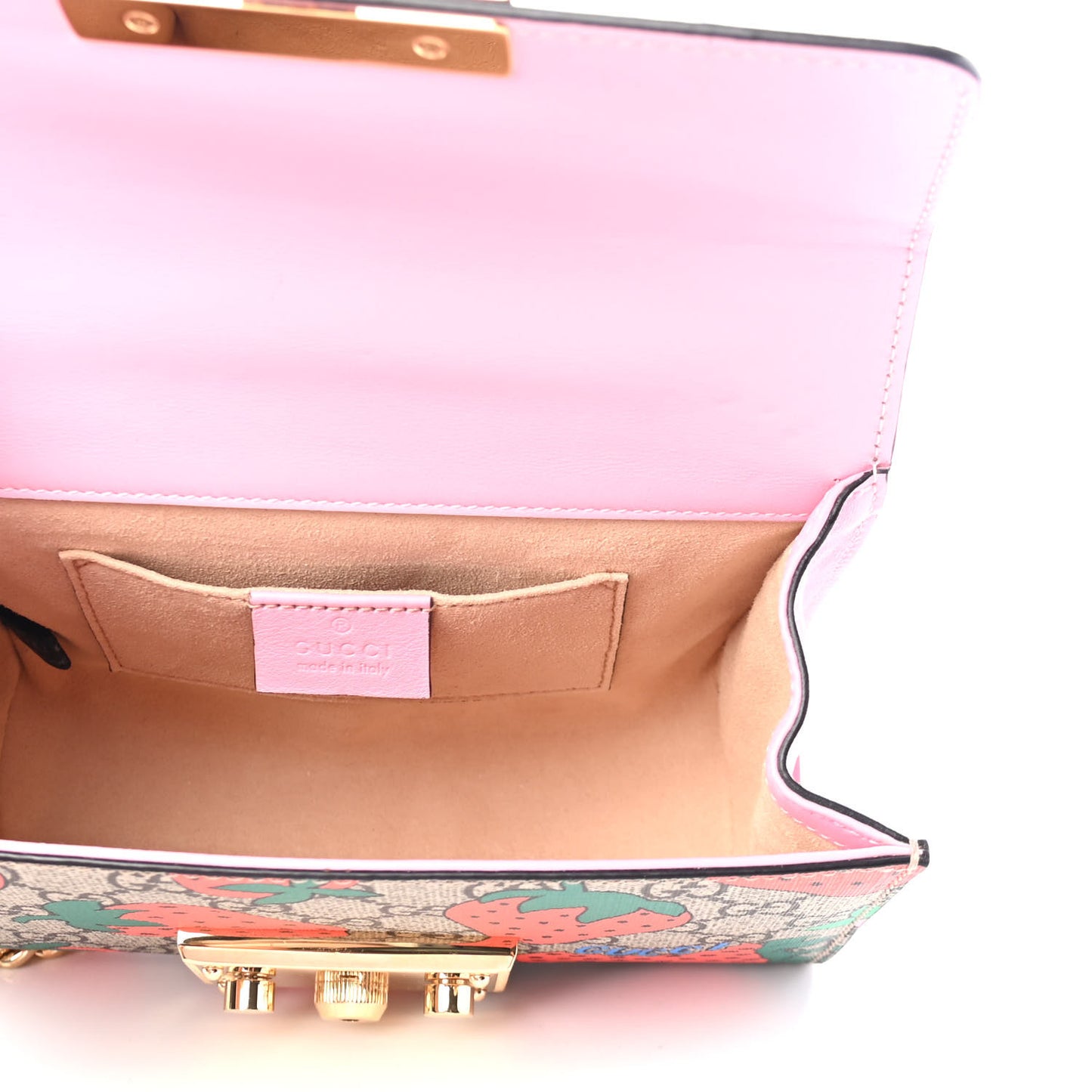 GG Supreme Monogram Strawberry Small Padlock Shoulder Bag